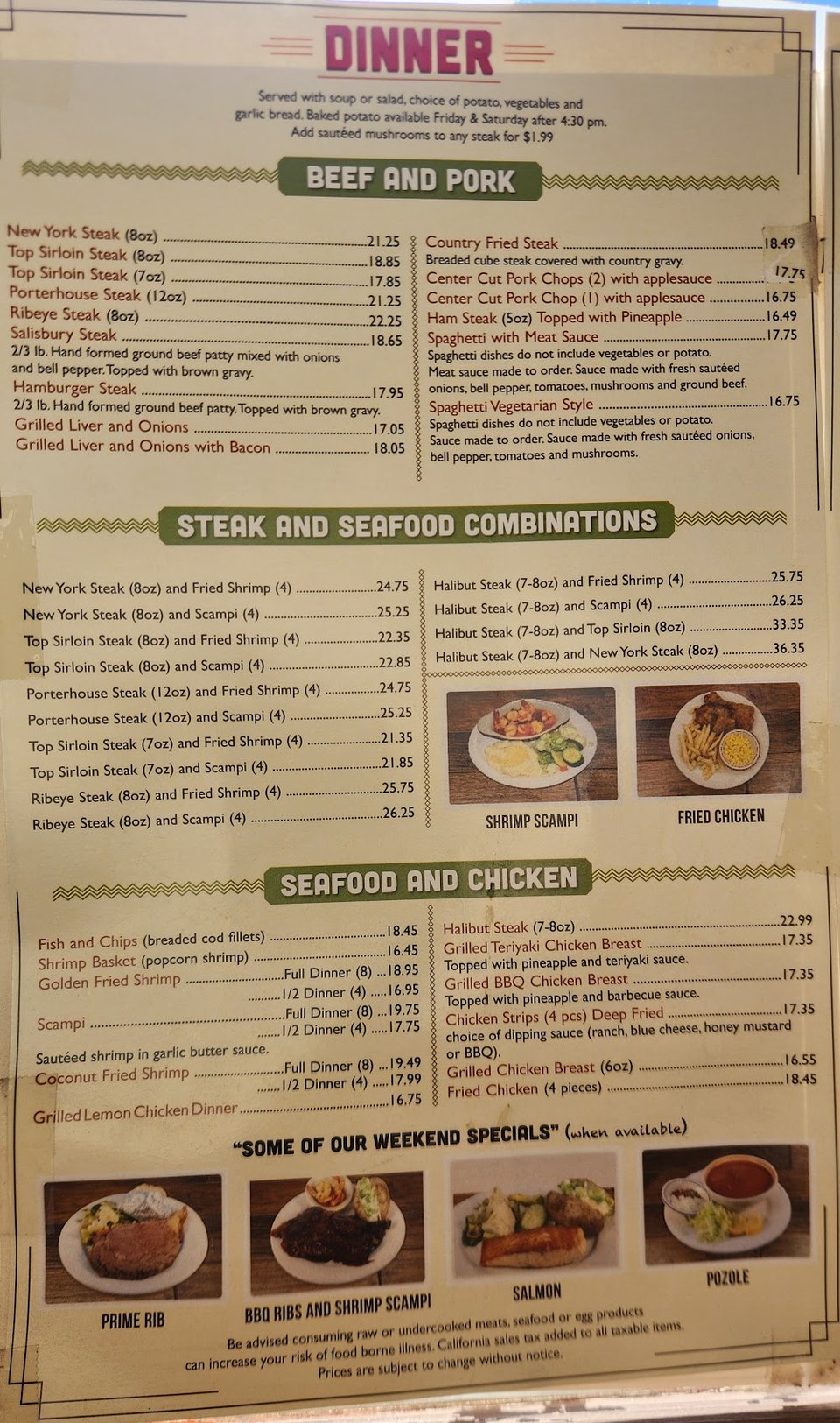 Diner menu featuring omelets and sandwiches.