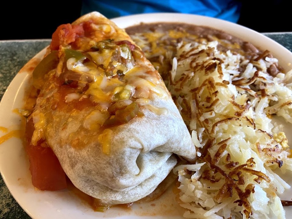Breakfast Burrito with Beans and Hash Browns